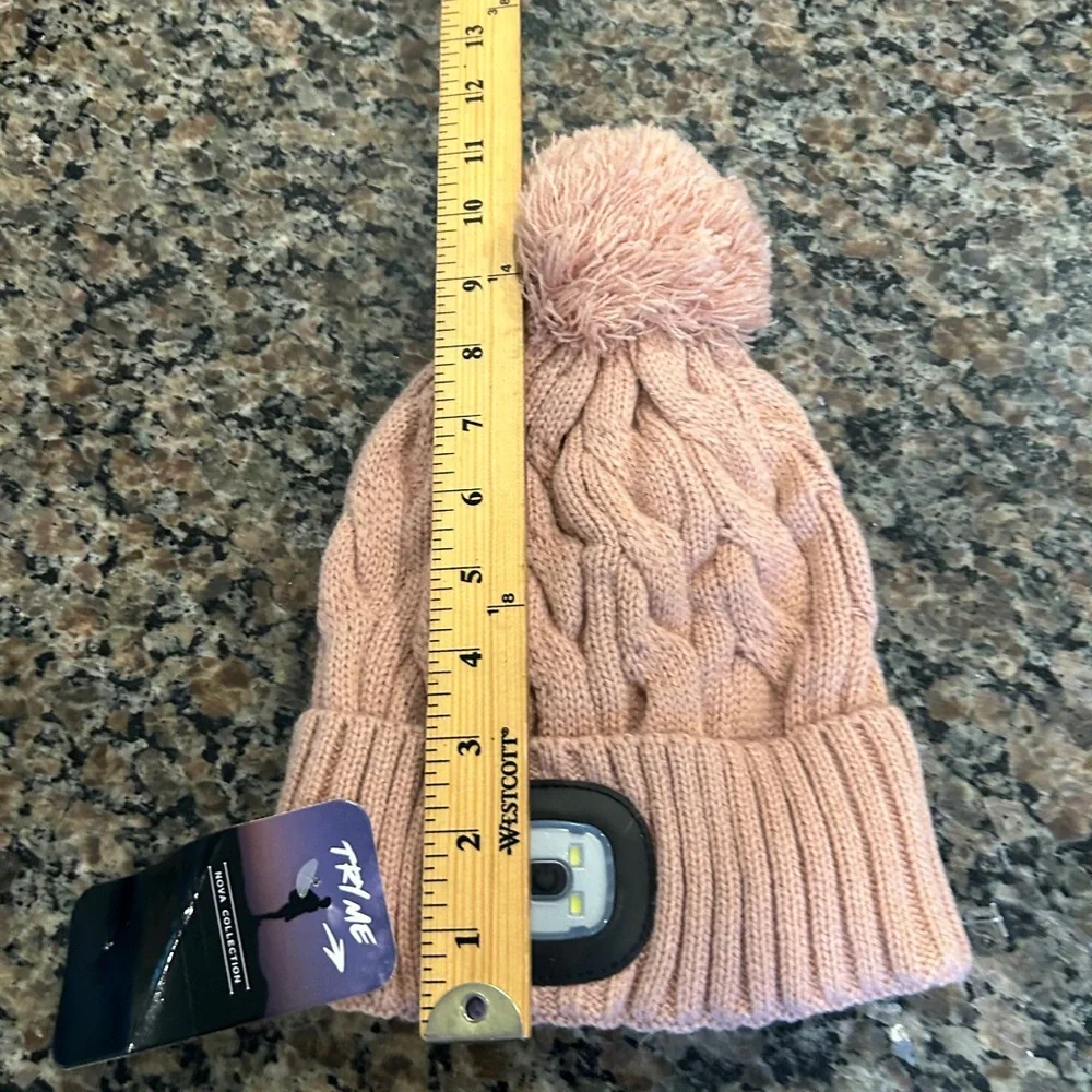 Night‎ Scope Pink Knit Pom-Pom Beanie with built in light for outdoor camping